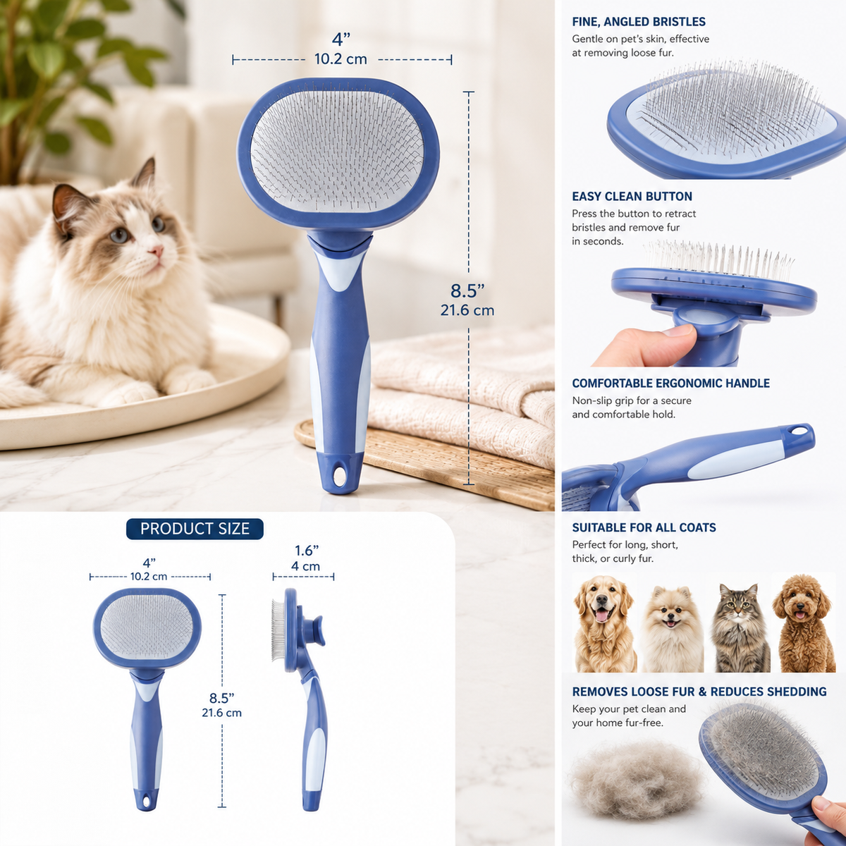 3-Piece Dog Slicker Brush & Comb Set