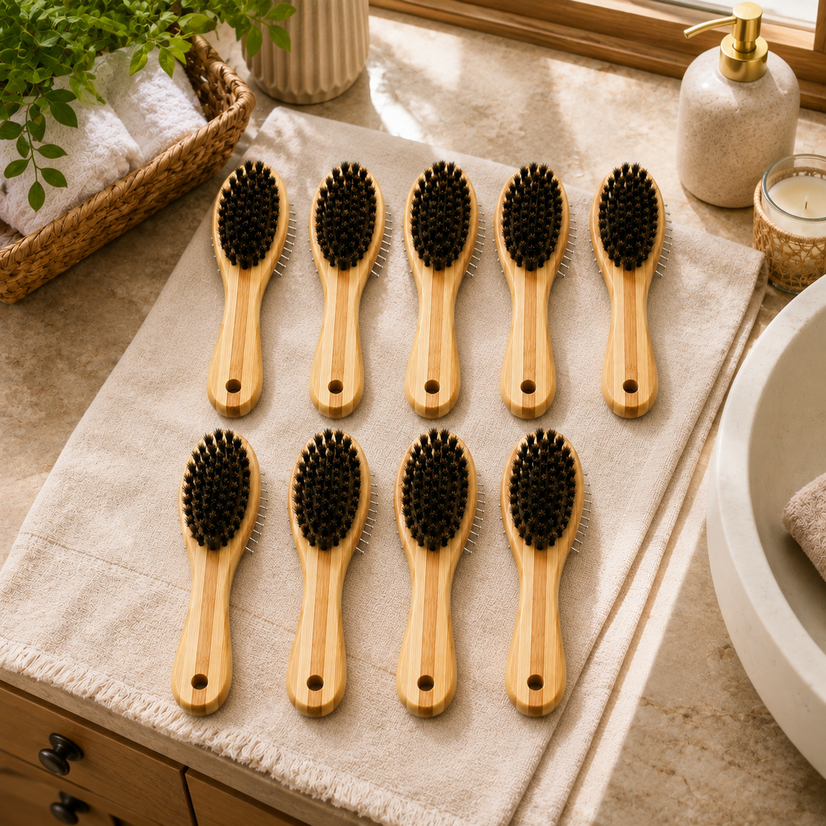 9-Pack Bamboo Cat Grooming Brushes