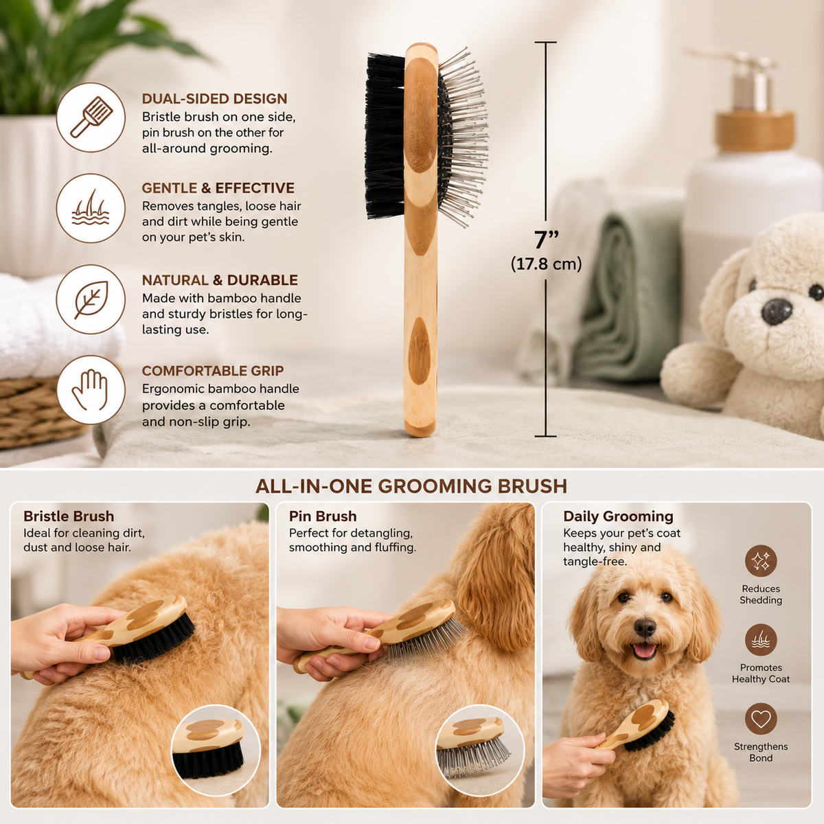 9-Pack Bamboo Cat Grooming Brushes